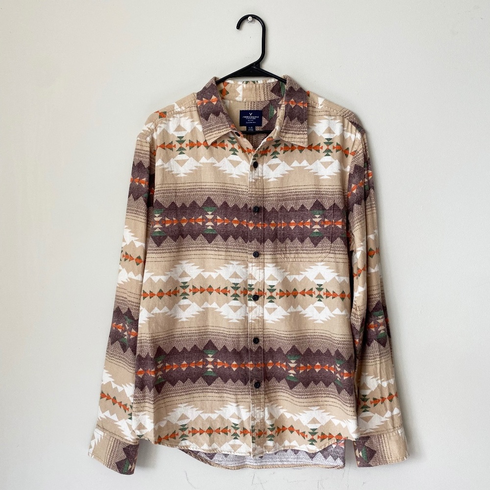 AMERICAN EAGLE AZTEC NAVAJO LONG SLEEVE FLANNEL SHIRT
